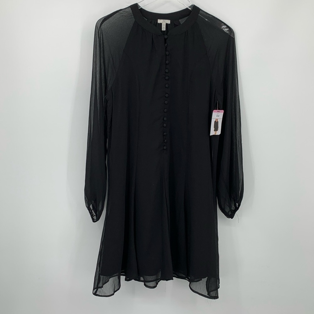 Joie Balloon sleeve dress black shift chiffon sheer button flowy new Small